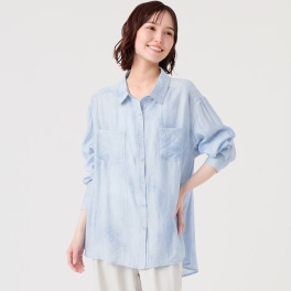 アリュメット デニム風プリント セミシアーシャツ