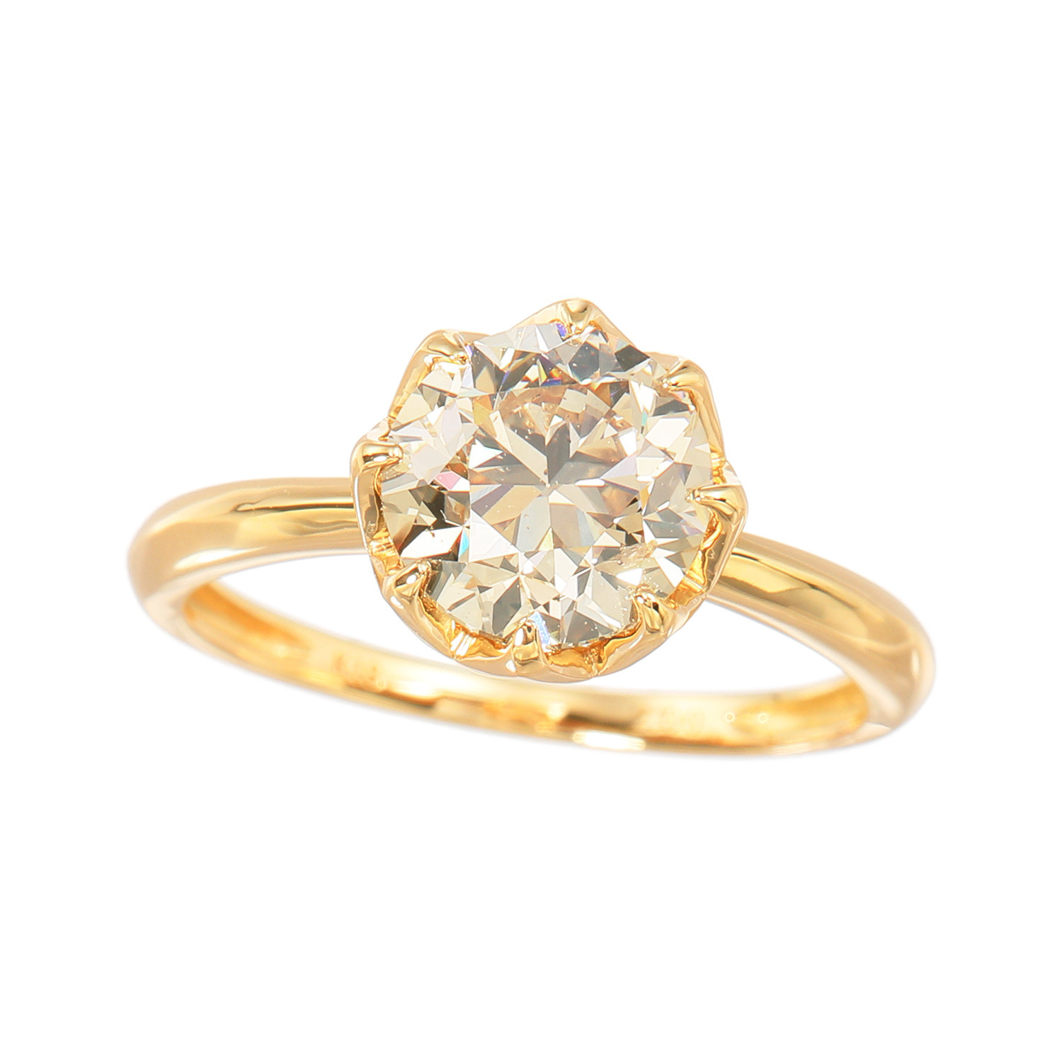 レステクール １８Ｋ ２カラットＵＰ シャンパンカラー ダイヤモンド リング ＜鑑別書付＞