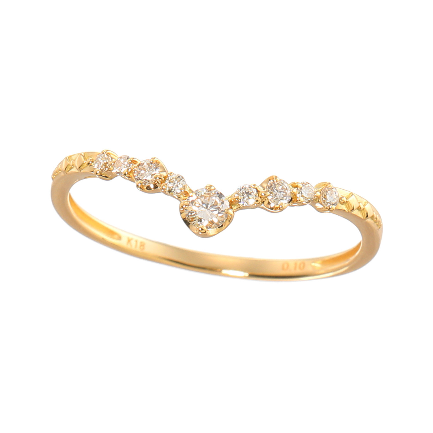 レステクール １８Ｋ シャンパンカラー ダイヤモンド Ｖラインリング