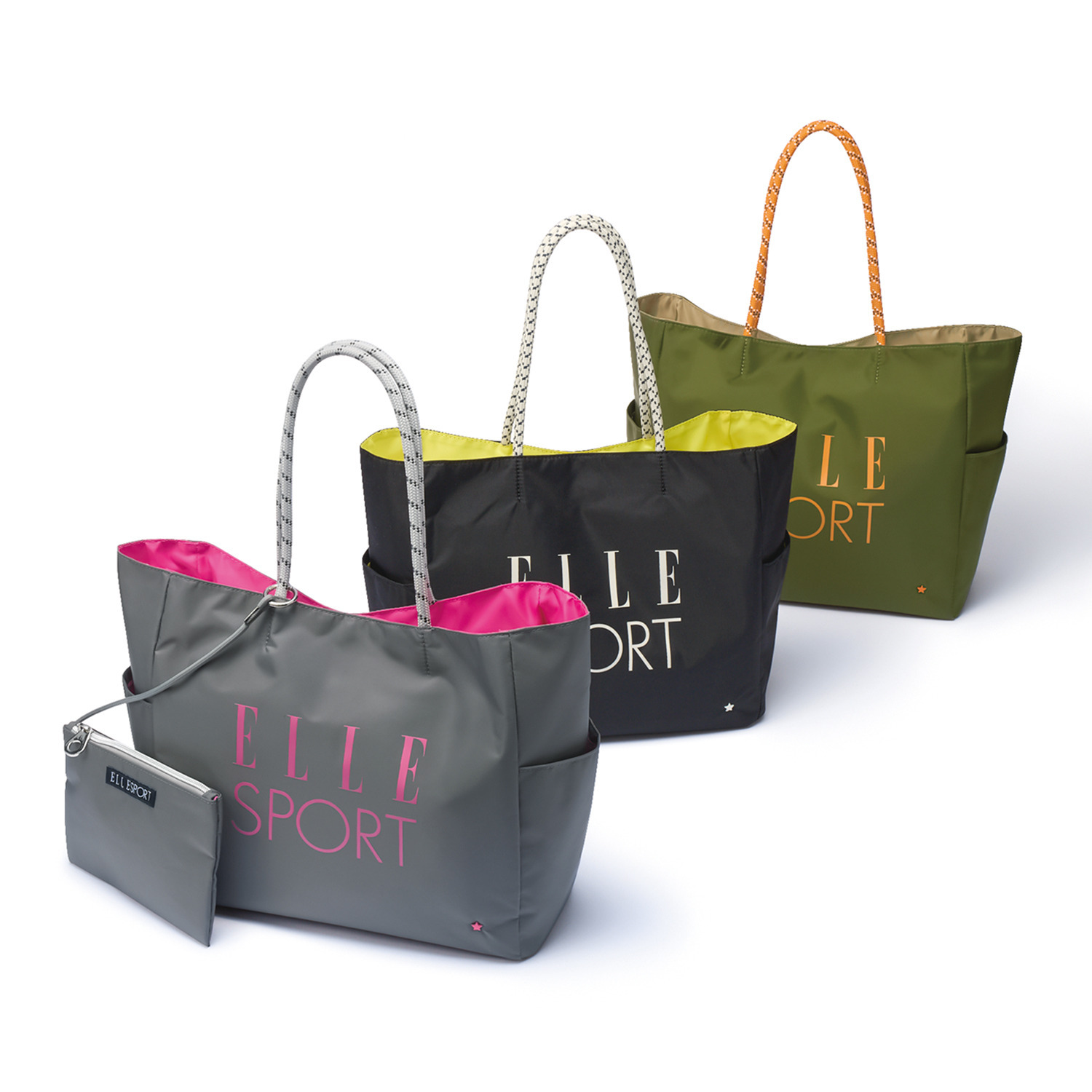 ＥＬＬＥ　ＳＰＯＲＴ はっ水　軽量 ロープハンドル トートバッグ 脱着式ファスナーポーチ付
