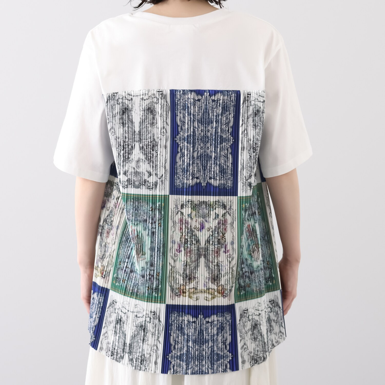 スカラー スカーフ柄プリーツ 切替プルオーバー