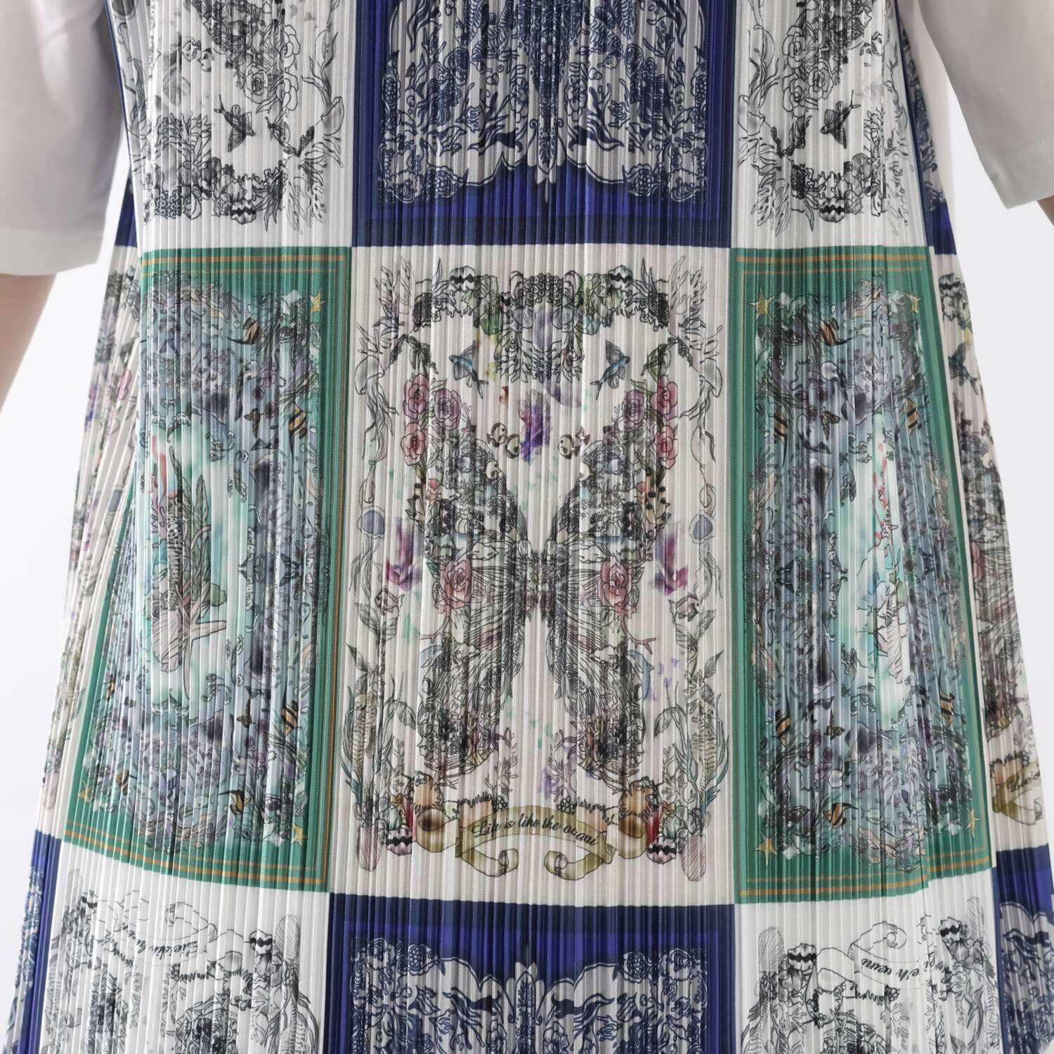 スカラー スカーフ柄プリーツ 切替プルオーバー