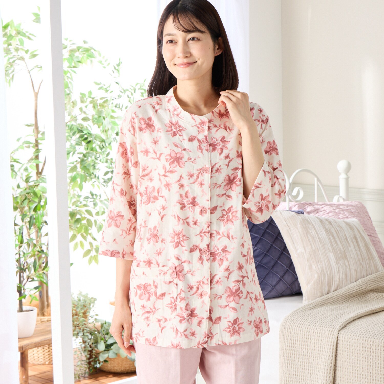 ＷＩＮＤ 高島織ダブルガーゼ 花柄パジャマ