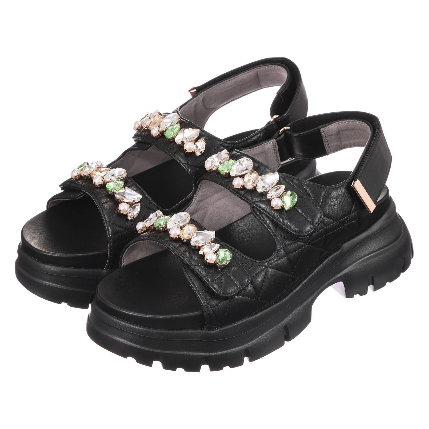 ニカル パールビジュウ キルティング ボリュームサンダル