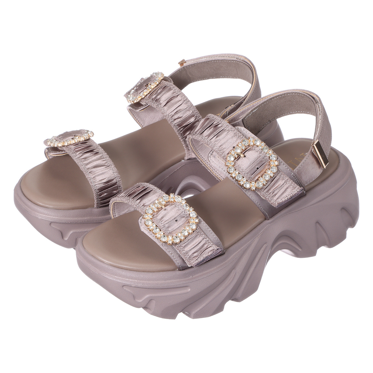 ニカル ビジュウバックル サテンベルト ボリュームサンダル