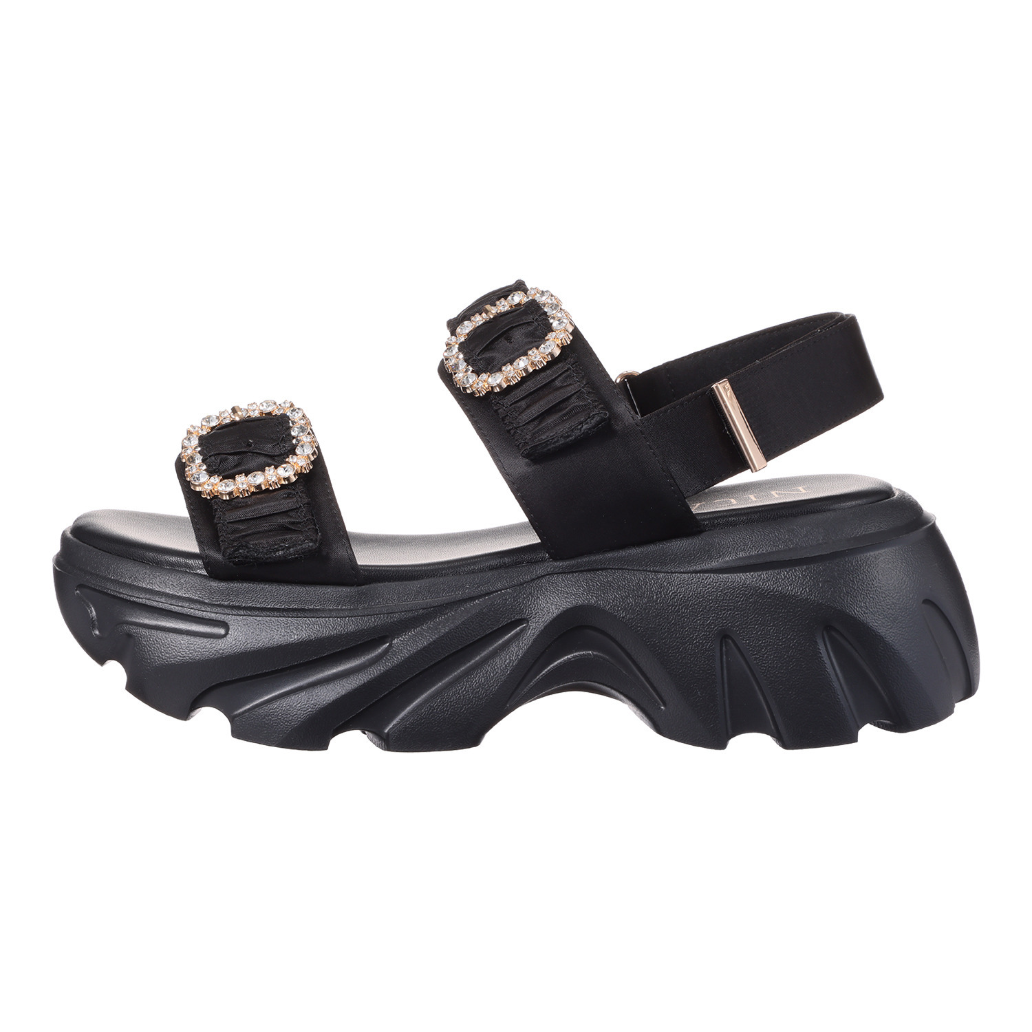 ニカル ビジュウバックル サテンベルト ボリュームサンダル