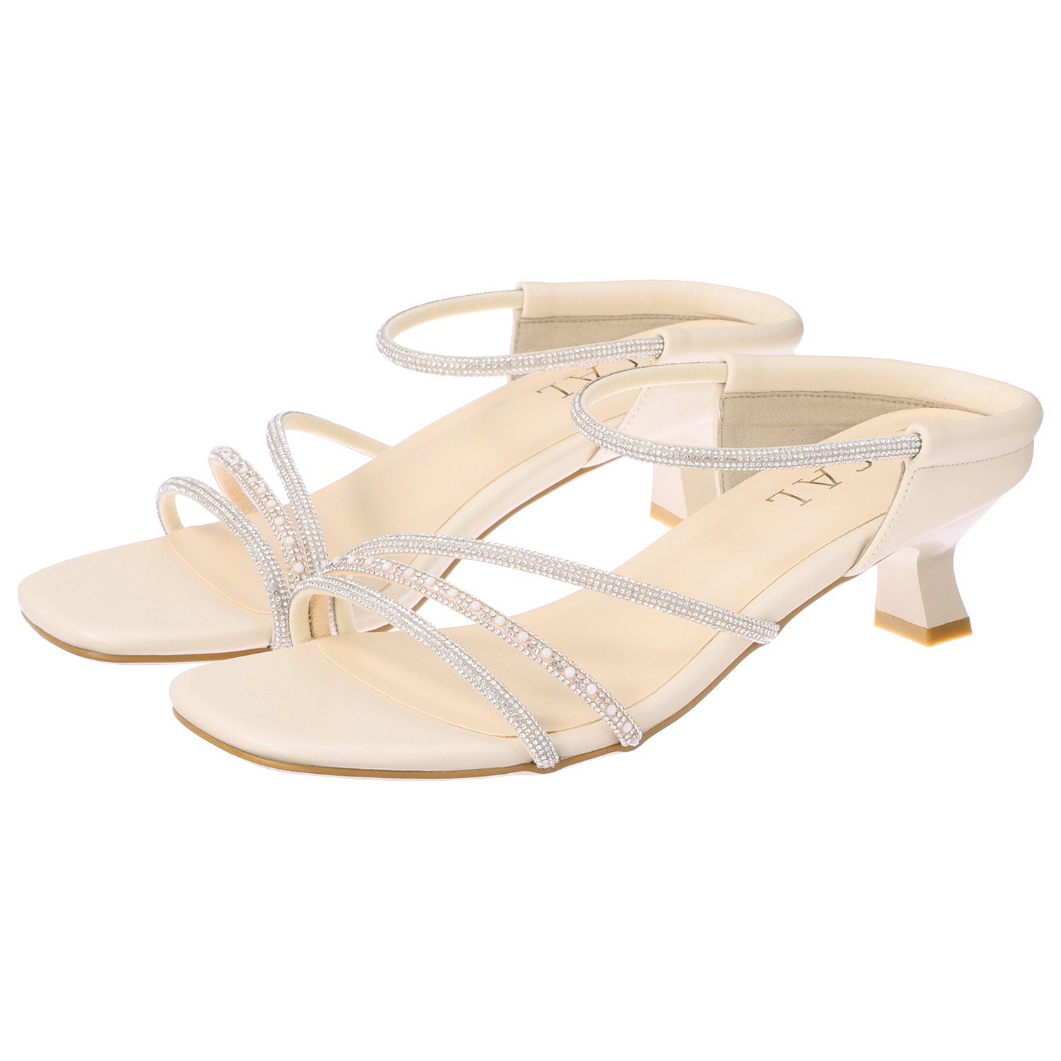 ニカル ラインストーン ナローストラップミュール