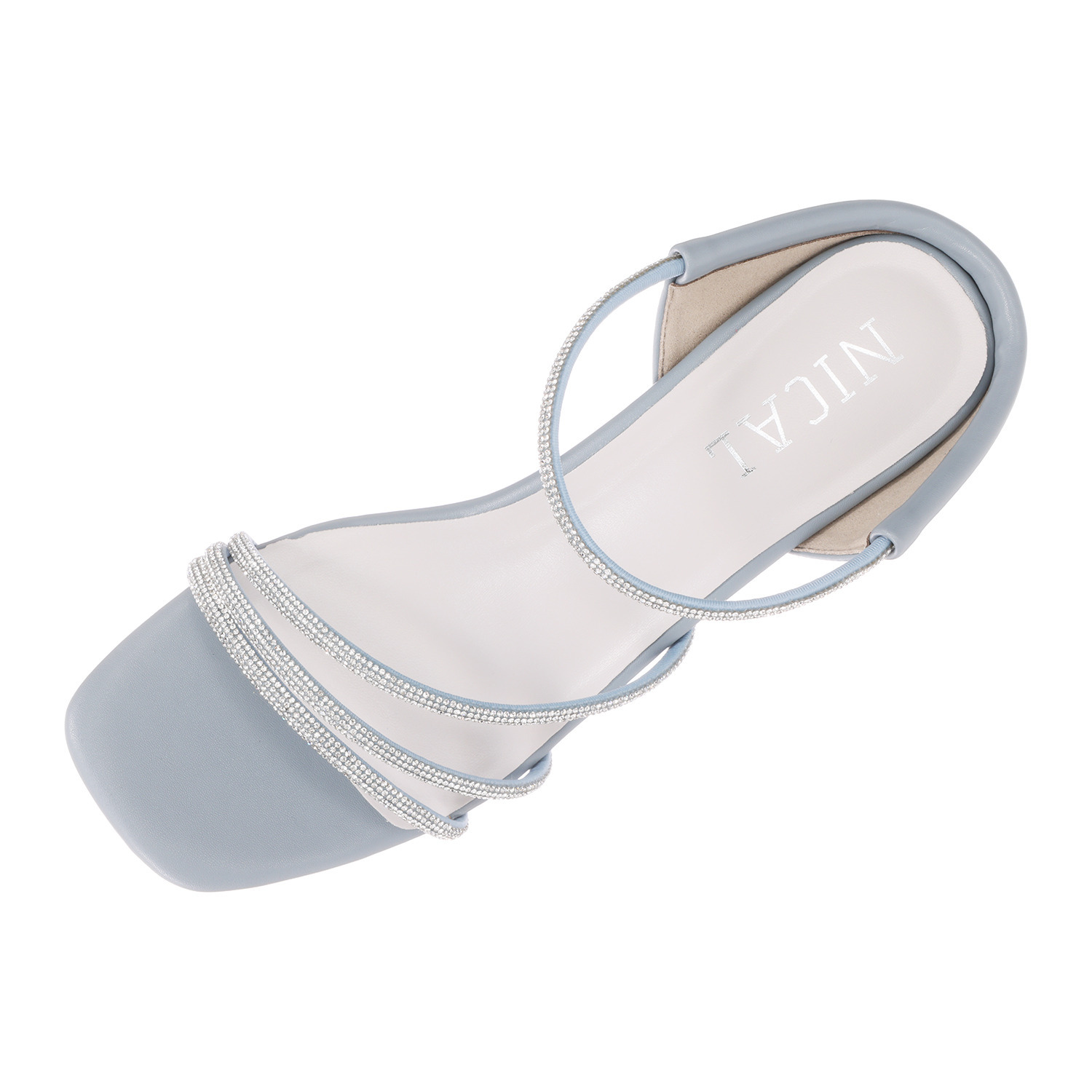 ニカル ラインストーン ナローストラップミュール