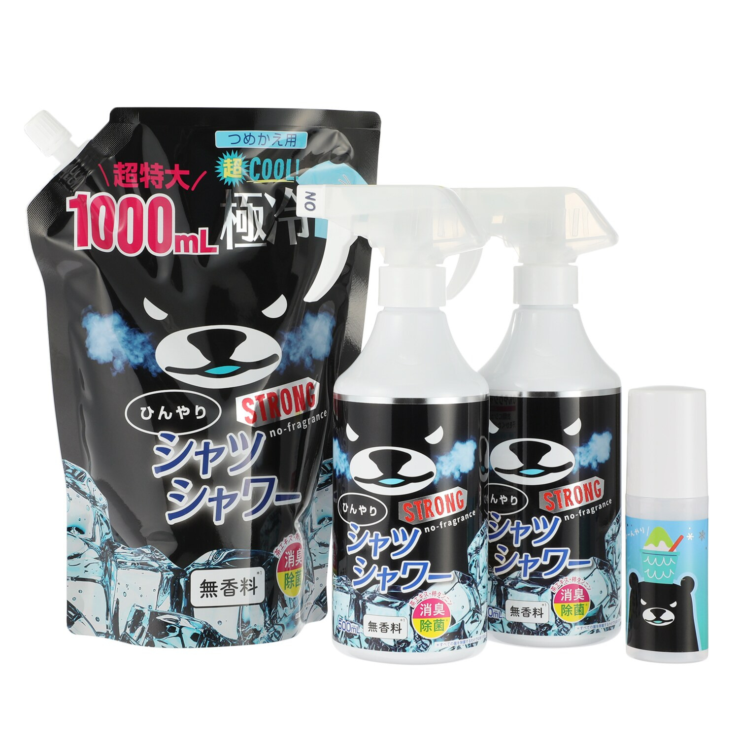 スプレーするだけの 涼感＆消臭対策 ひんやりシャツシャワー ストロング（無香料） つめかえ用超特大パウチ付 特別セット