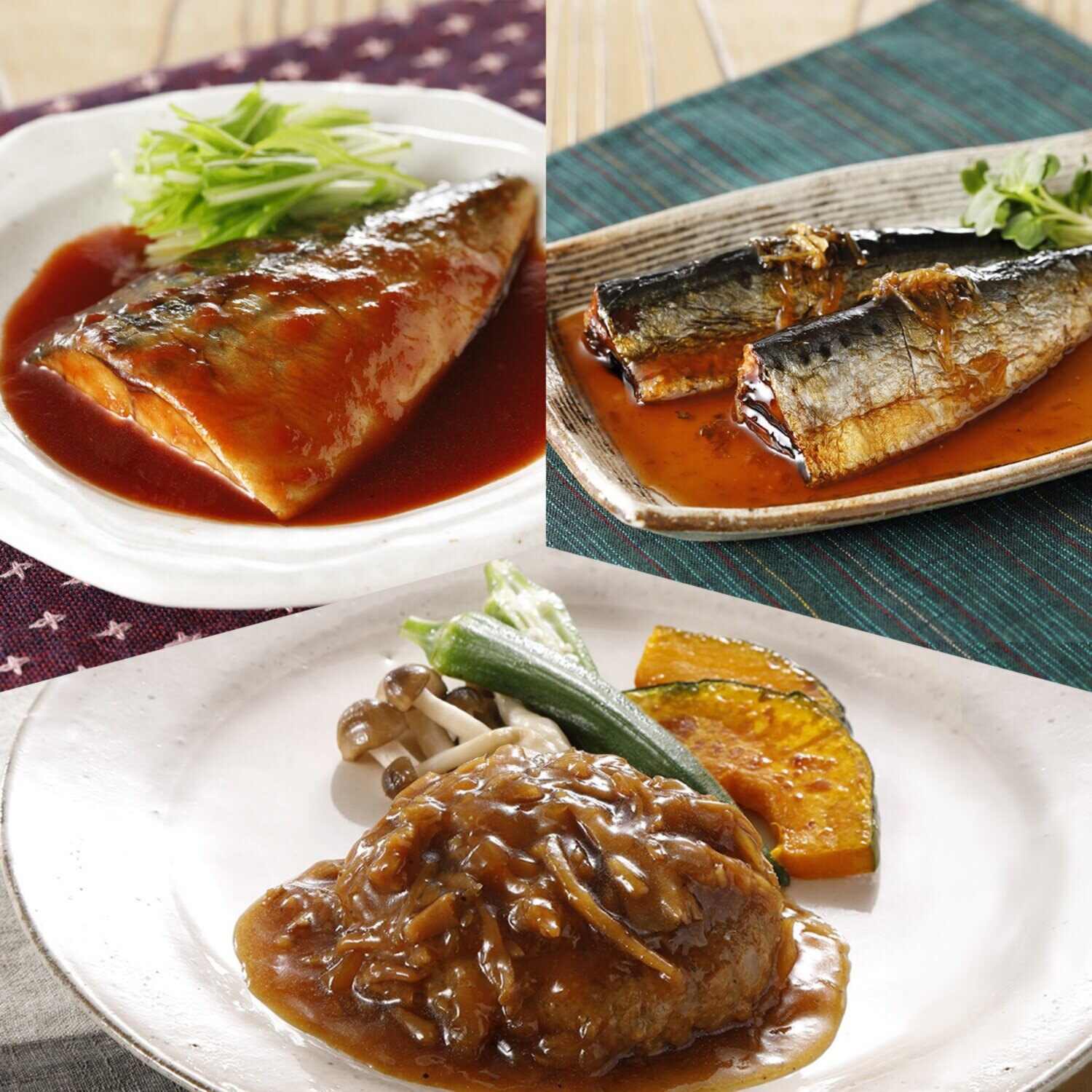 「賛否両論」笠原将弘 ごはんがすすむ！ 照り焼き風ハンバーグと 煮魚２種セット