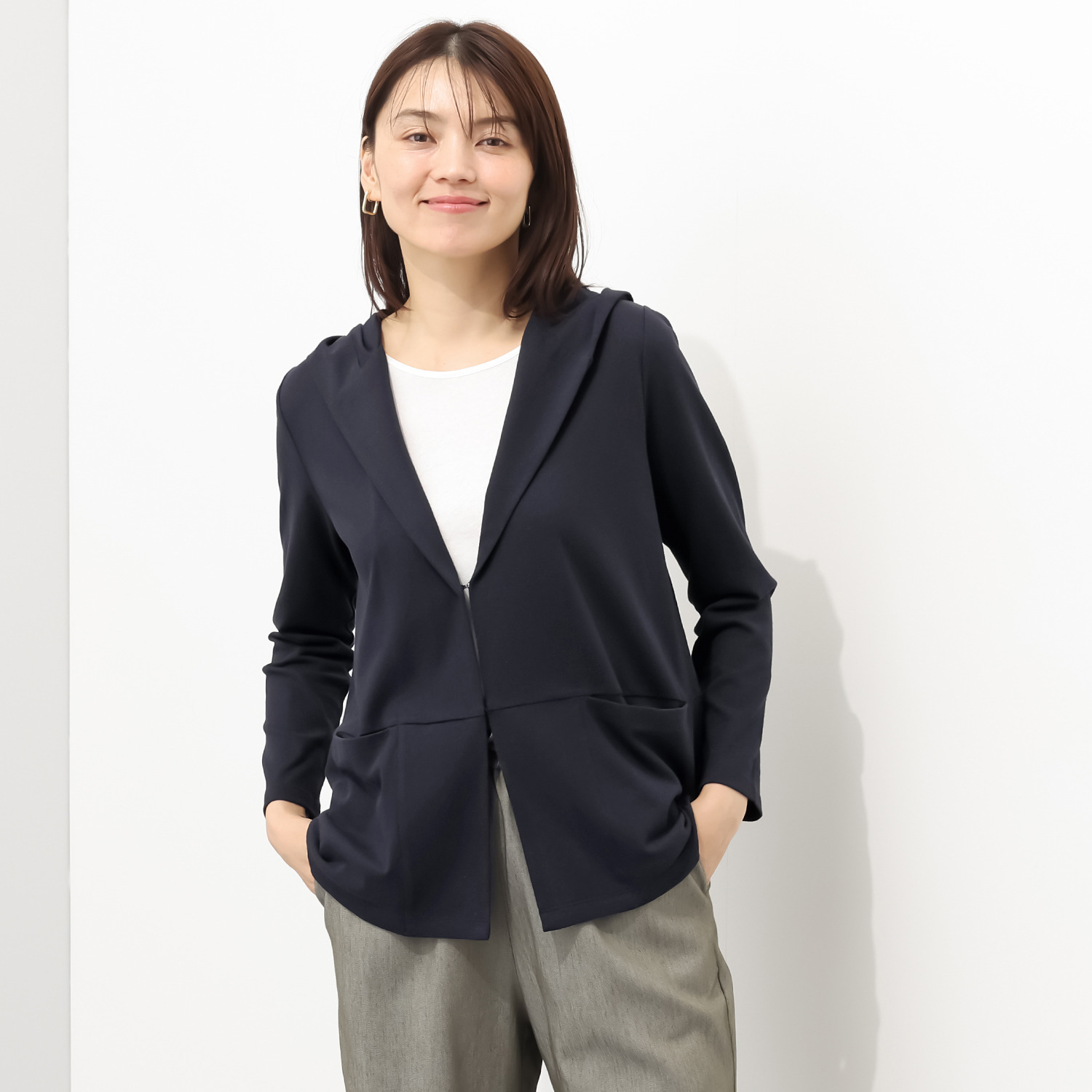 スピンブルー 接触冷感 フレンチリネンブレンド リラックスジャージー フーディー サマージャケット