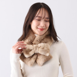 日本製 ＳＡＧＡ ミンク リボン付マフラ...
