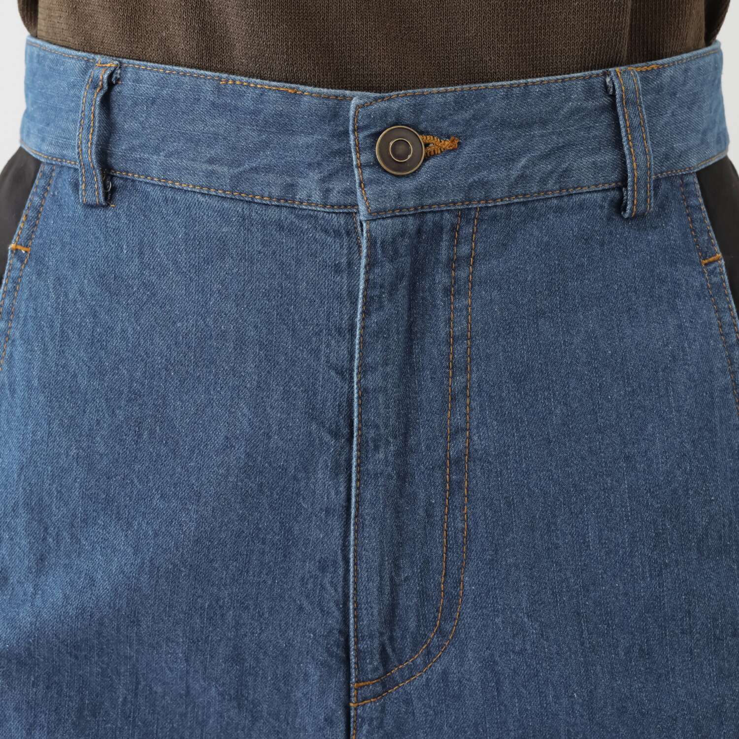 マダムヒロコ サイド異素材コンビ デニムパンツ