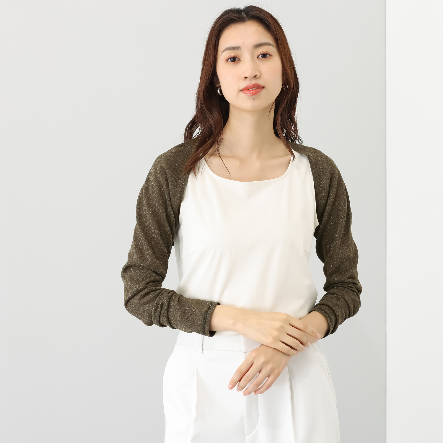 マダムヒロコ ラメ入りニット ショートボレロ