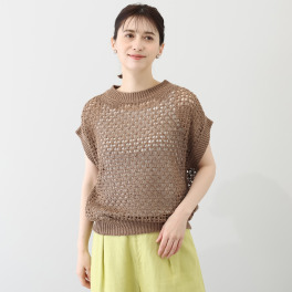 エマキュレイト 日本製 ホールガーメント 綿麻メッシュプルオーバー