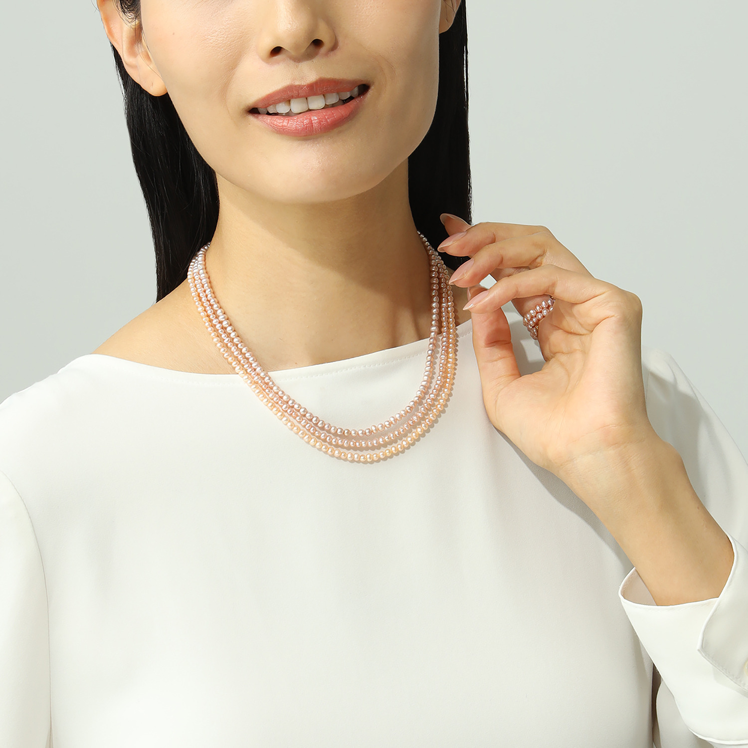 石友蔵出しコレクション ナチュラルカラー ベビー淡水パール ３連ネックレス