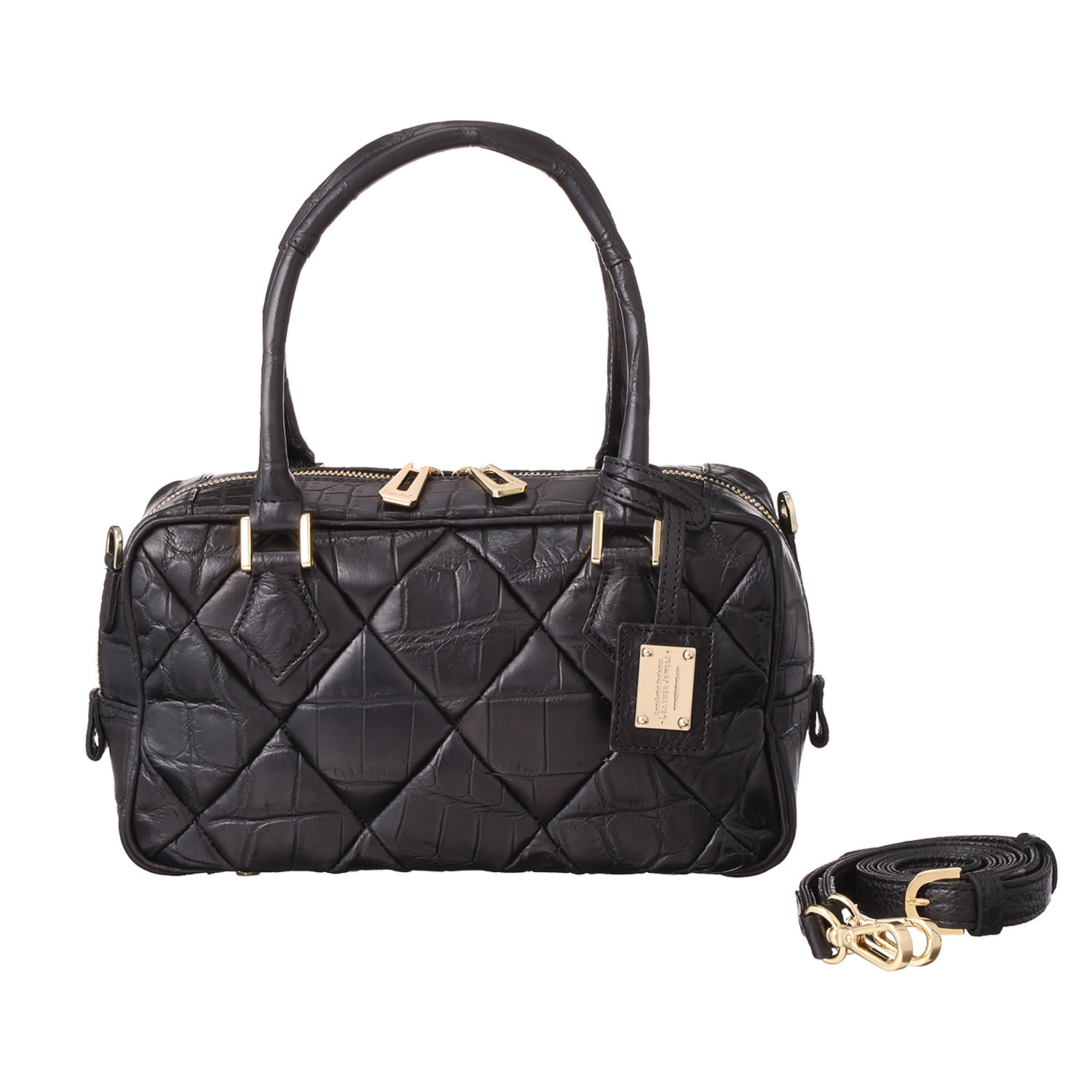 レザージュエルズ 日本製 マットクロコダイル ダイヤカットボストン プレステージバッグ