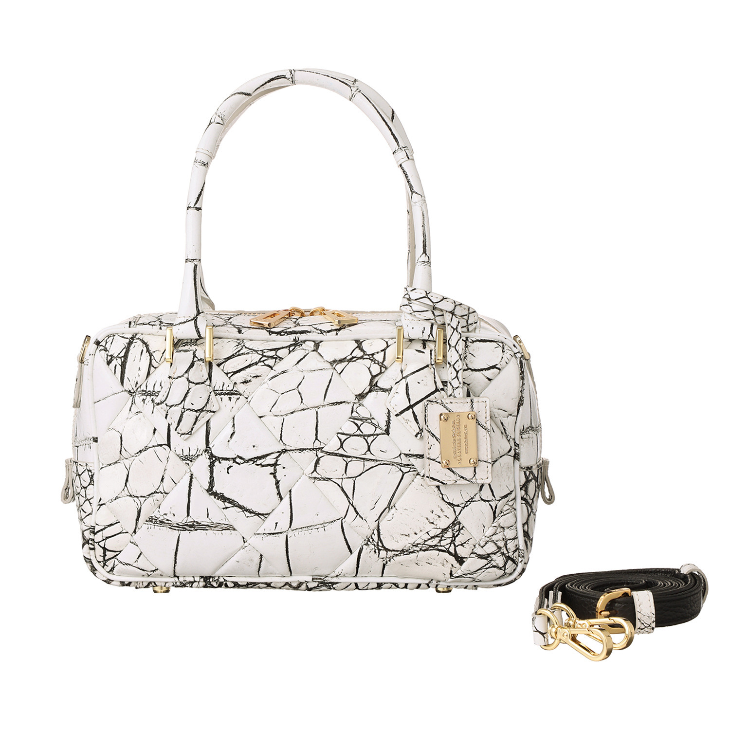 レザージュエルズ 日本製 マットクロコダイル ダイヤカットボストン プレステージバッグ