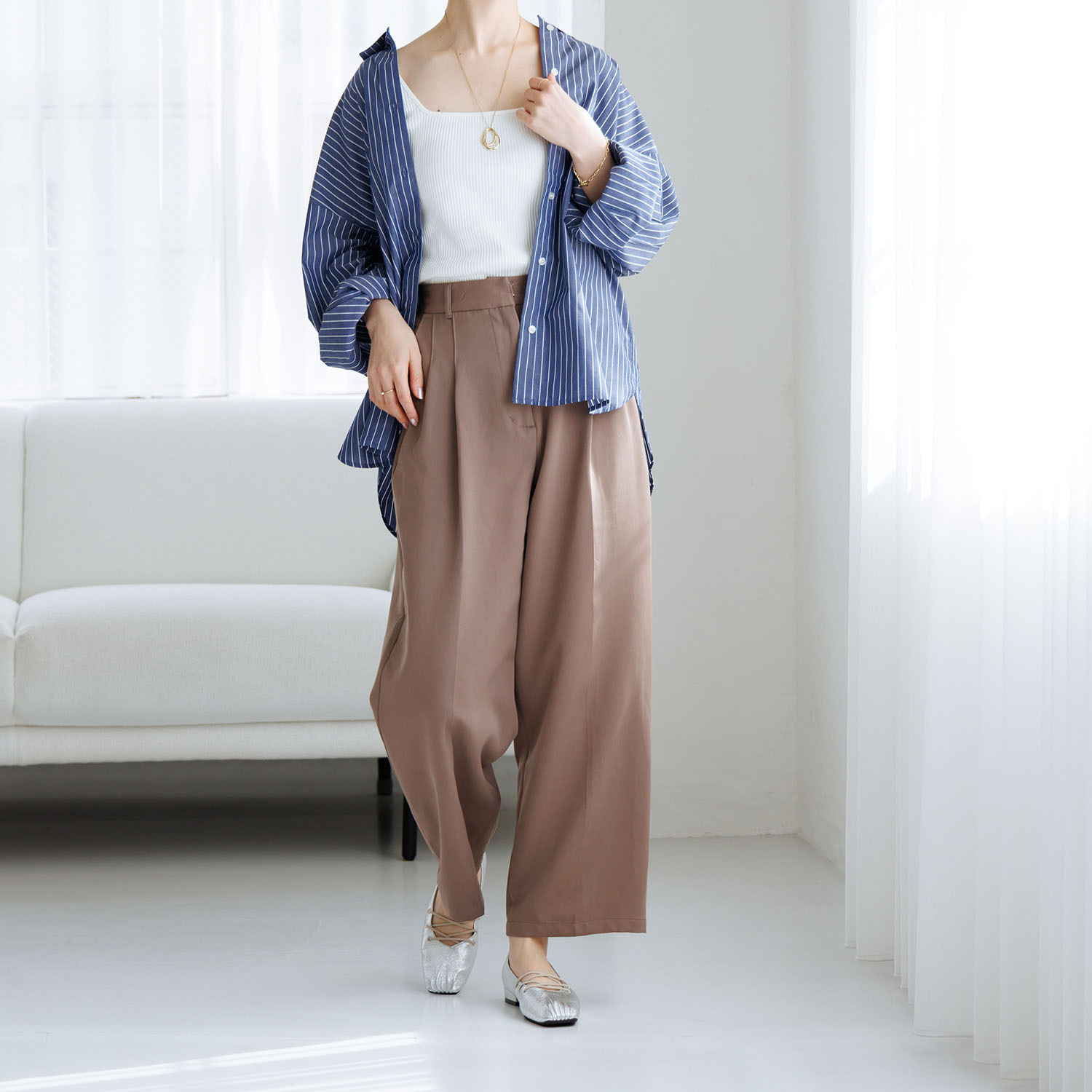 卑弥呼 日本製　本革 クロスゴム フラットパンプス