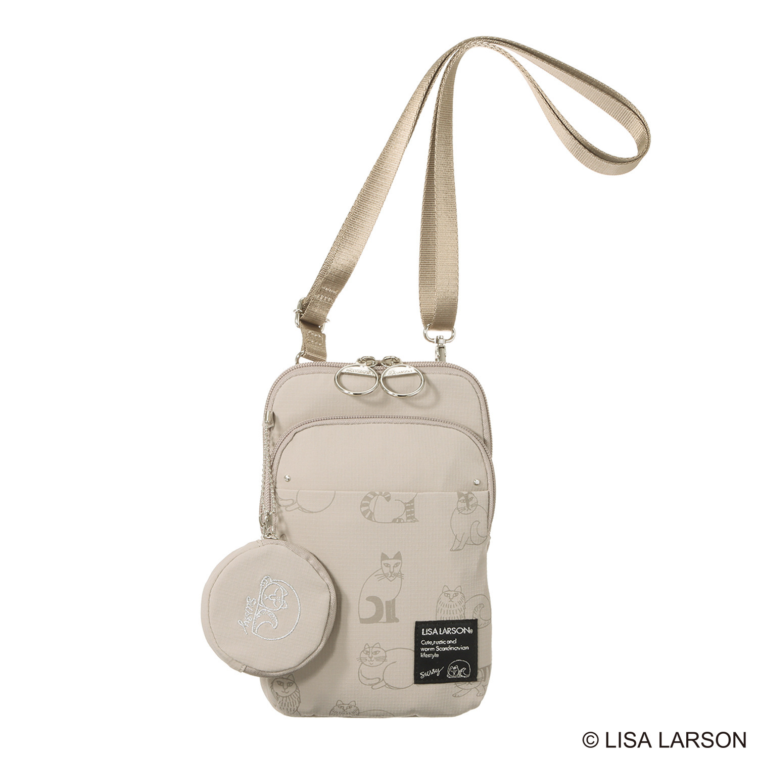 リサ・ラーソン はっ水軽量ナイロン スケッチねこたち ショルダーポーチ ＜ミニポーチ付＞