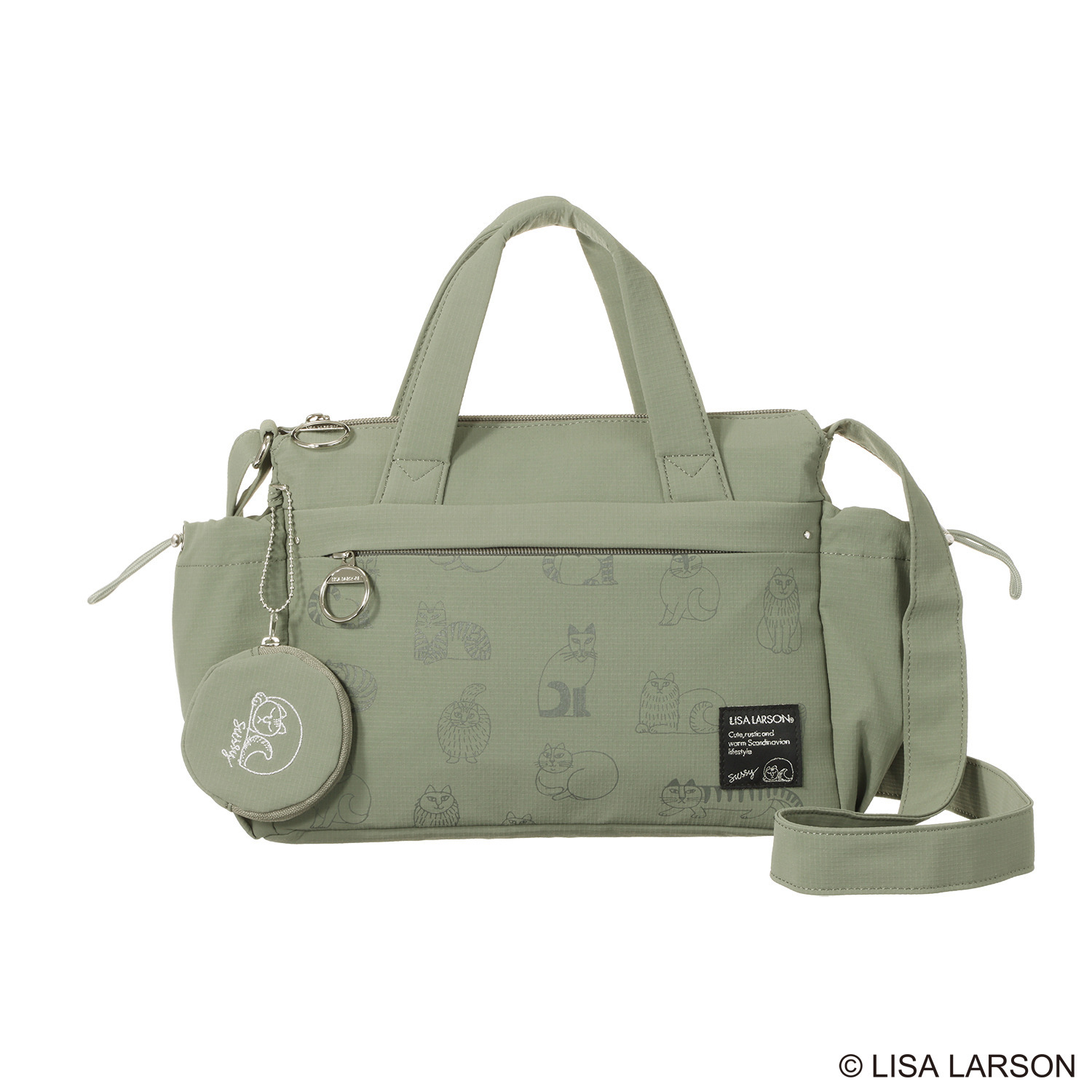 リサ・ラーソン はっ水軽量ナイロン スケッチねこたち ２ウェイバッグ ＜ミニポーチ付＞