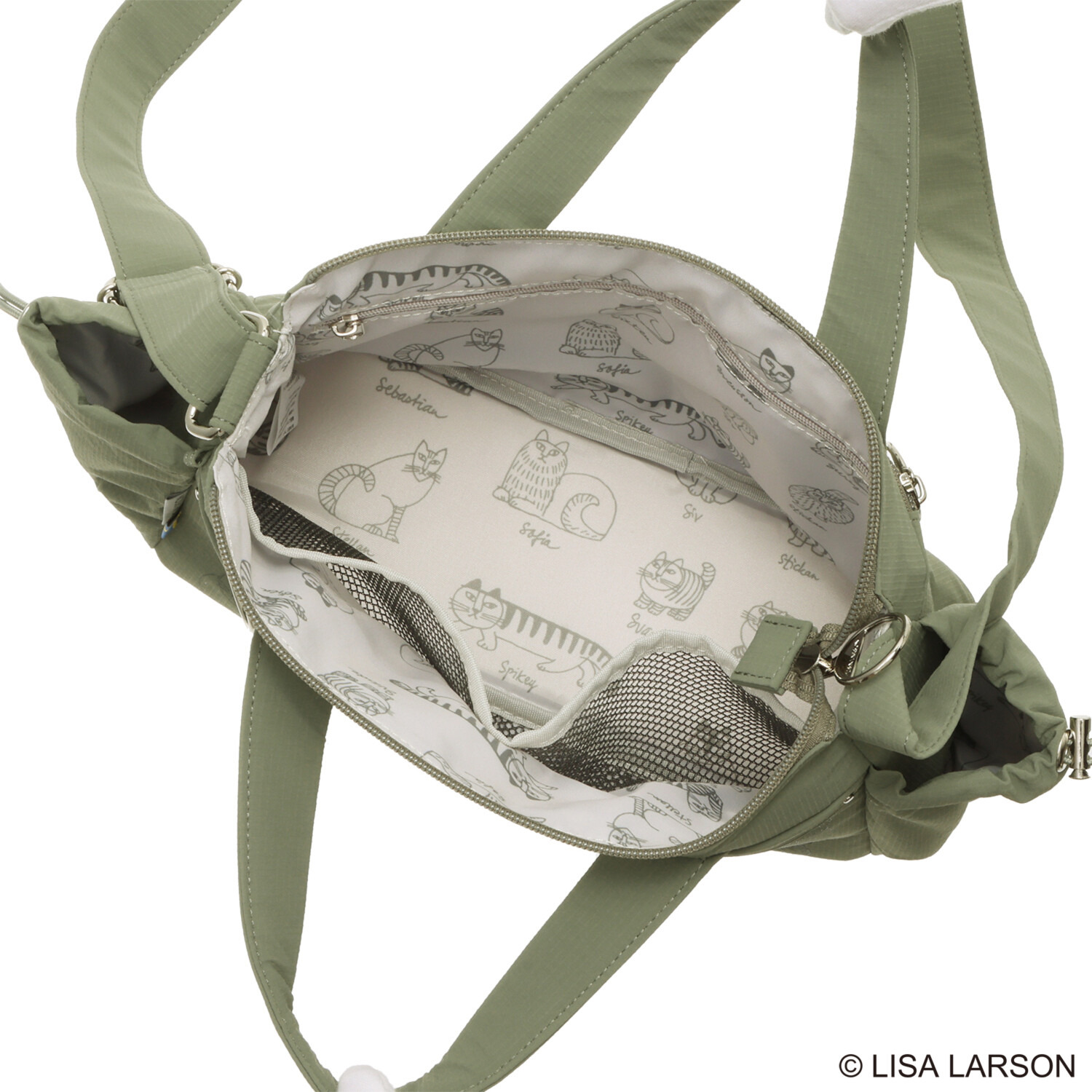 リサ・ラーソン はっ水軽量ナイロン スケッチねこたち ２ウェイバッグ ＜ミニポーチ付＞