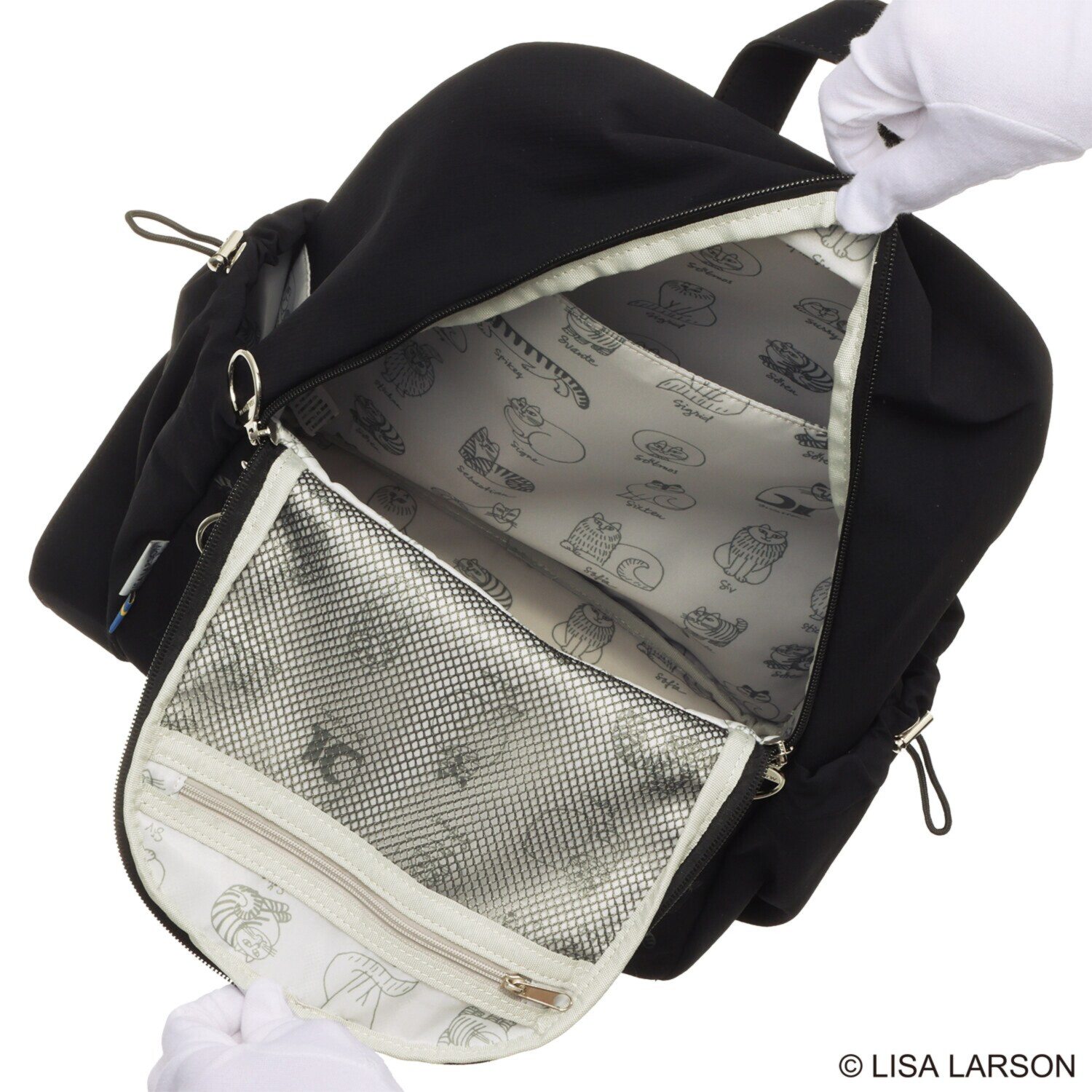 リサ・ラーソン はっ水軽量ナイロン スケッチねこたち バックパック ＜ミニポーチ付＞