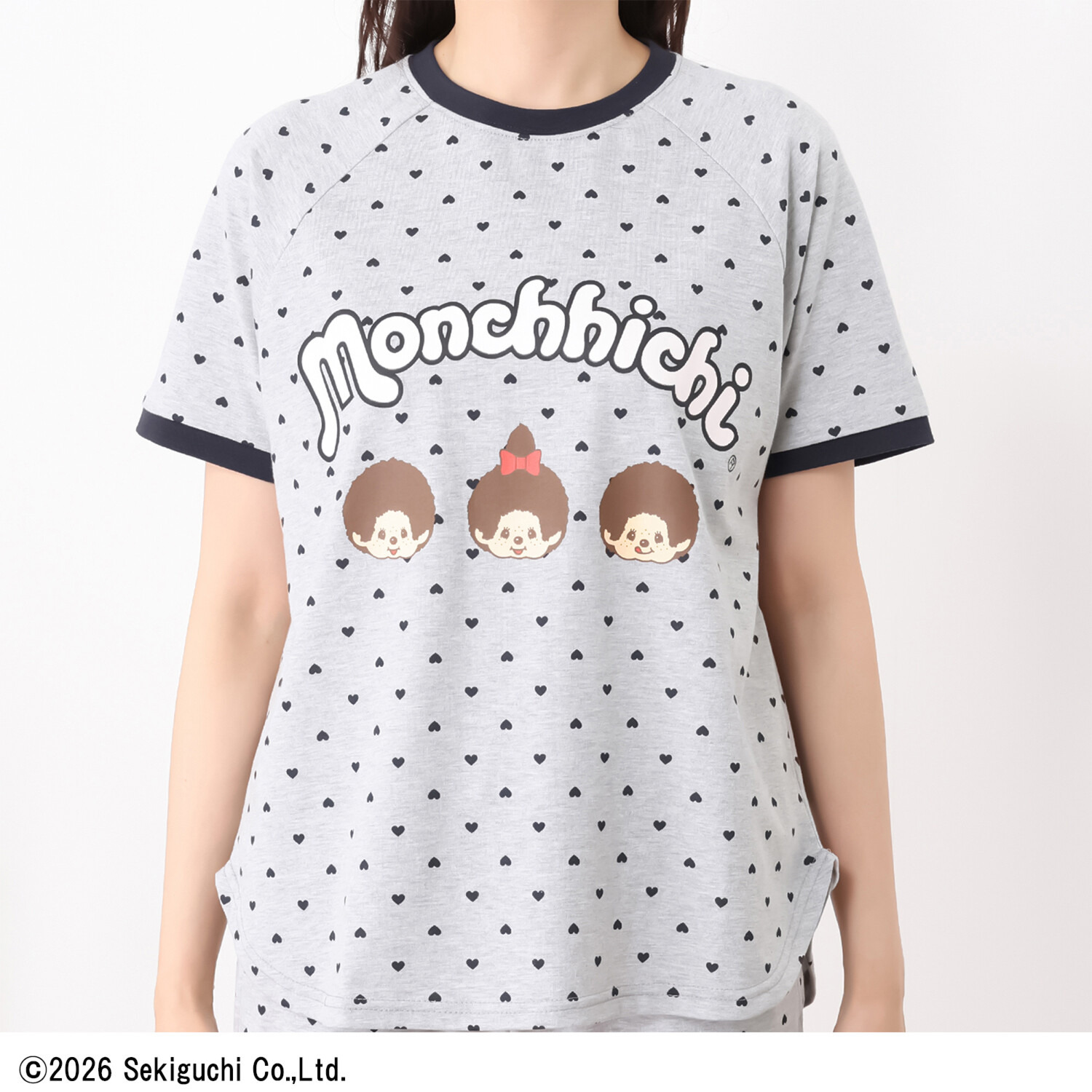 モンチッチ さらっと快適！ 柔らかカットソー ハートプリント モンチッチアクセント Ｔシャツパジャマ