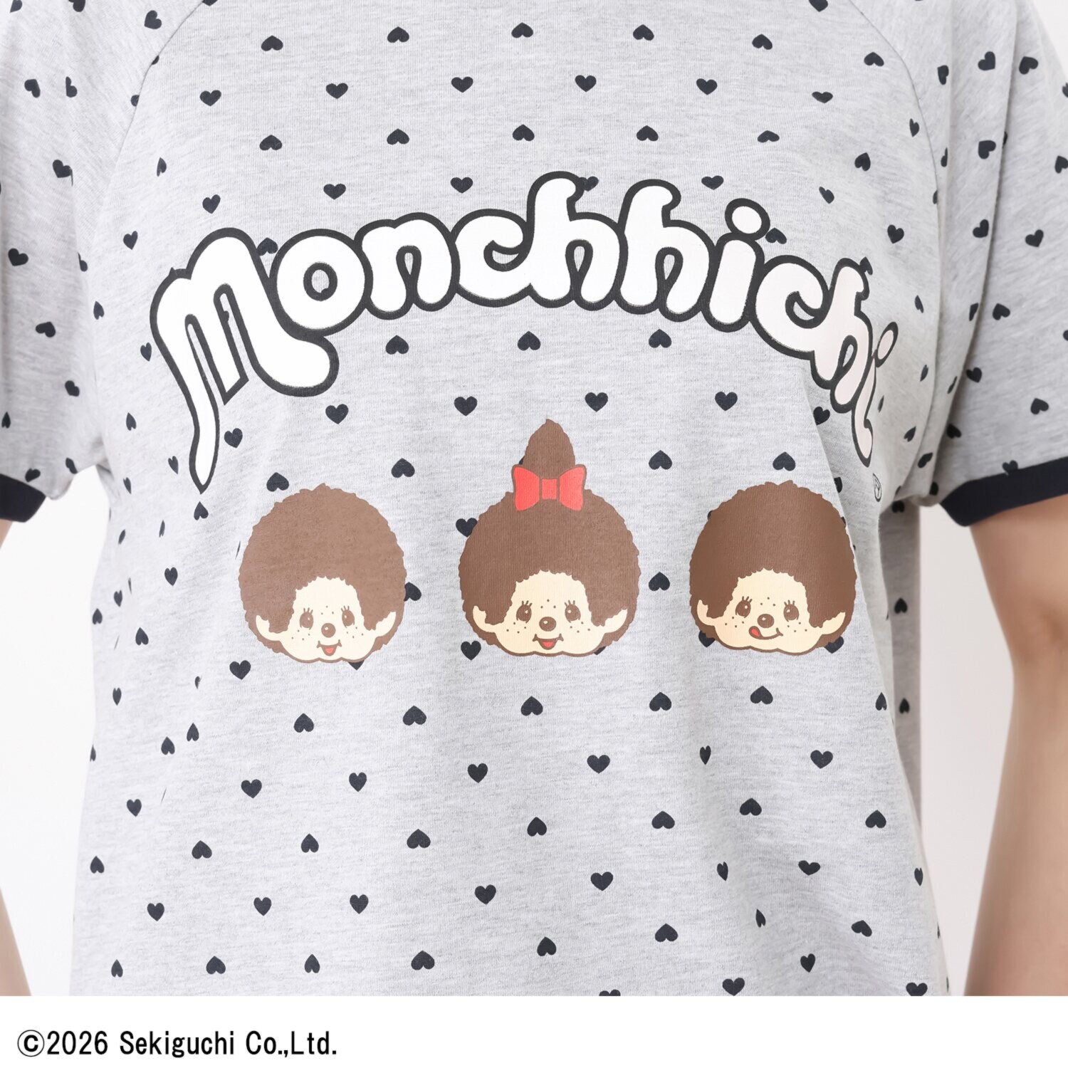 モンチッチ さらっと快適！ 柔らかカットソー ハートプリント モンチッチアクセント Ｔシャツパジャマ