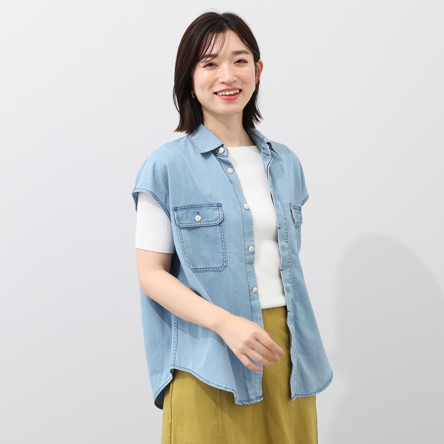 シュガーデプト つややかに風をまとう テンセルコットンデニム シャツベスト
