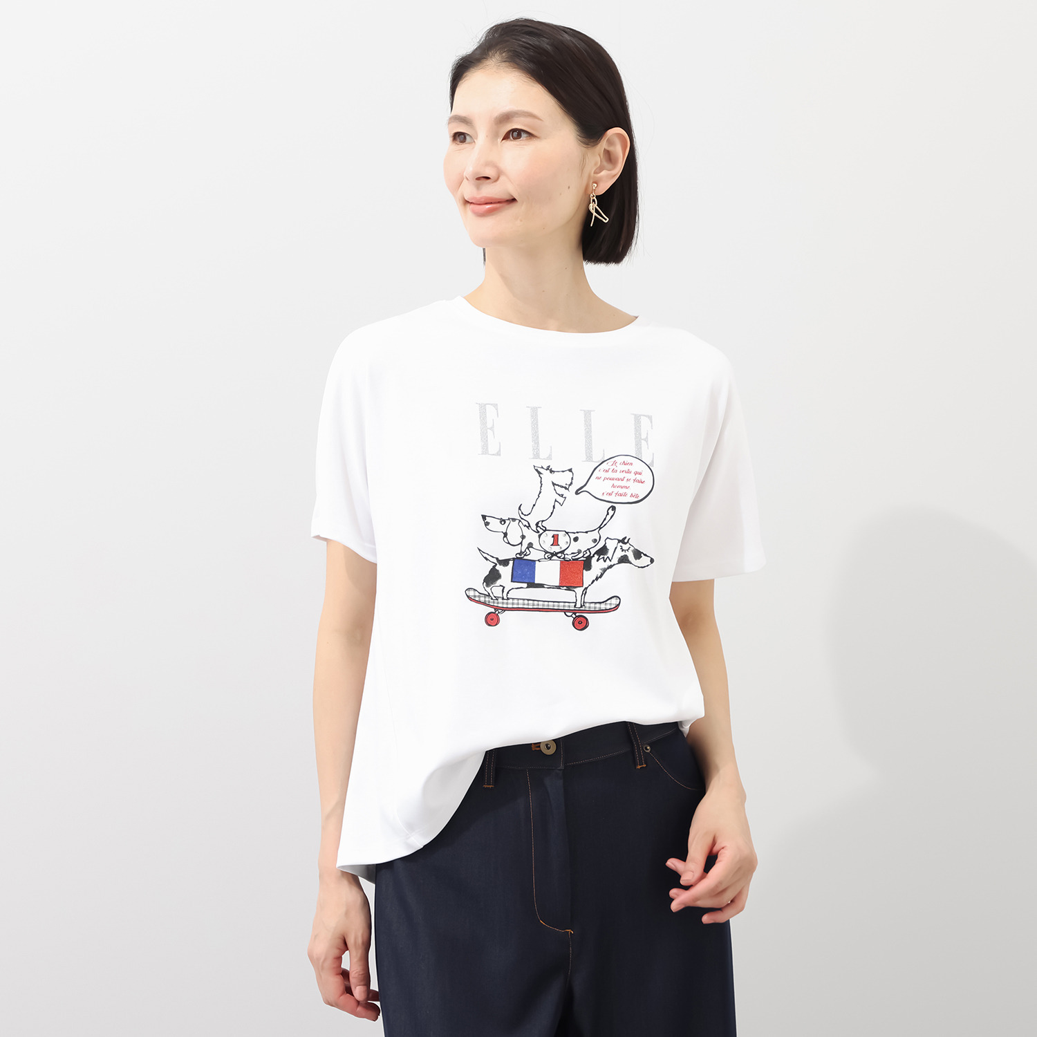 エル　ステュディオ ドッググラフィック グリッタープリント Ｔシャツ