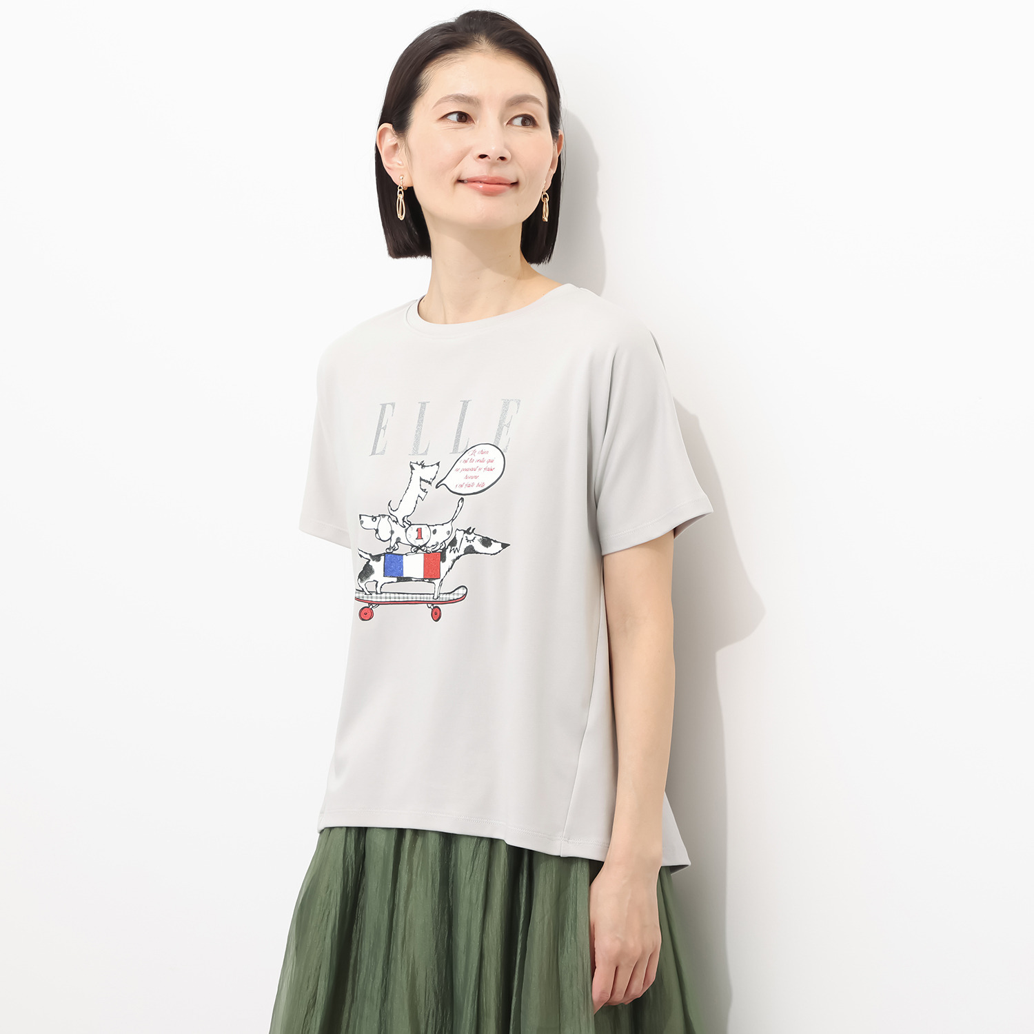 エル　ステュディオ ドッググラフィック グリッタープリント Ｔシャツ