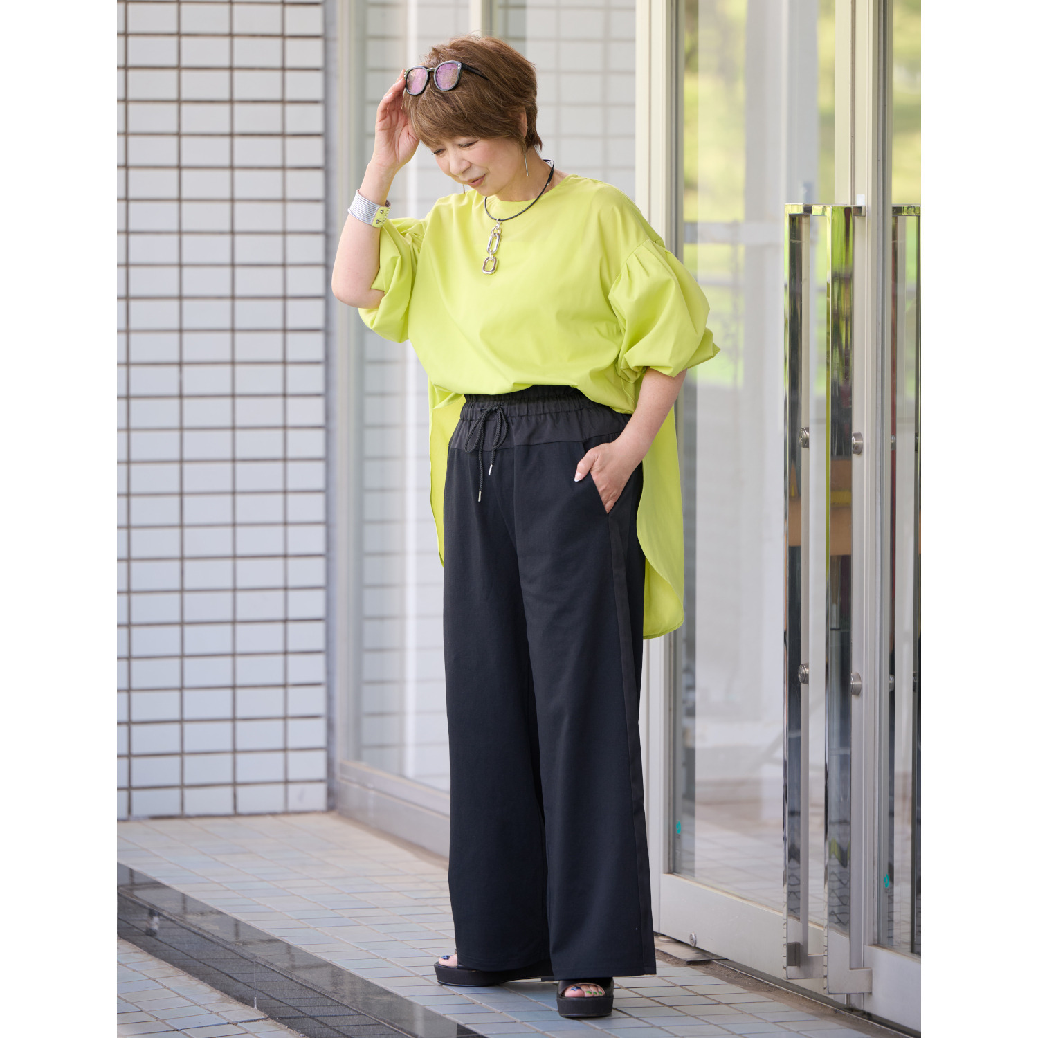 ウノ・ウノ・ドゥーエ 異素材コンビ ツートンストレッチパンツ