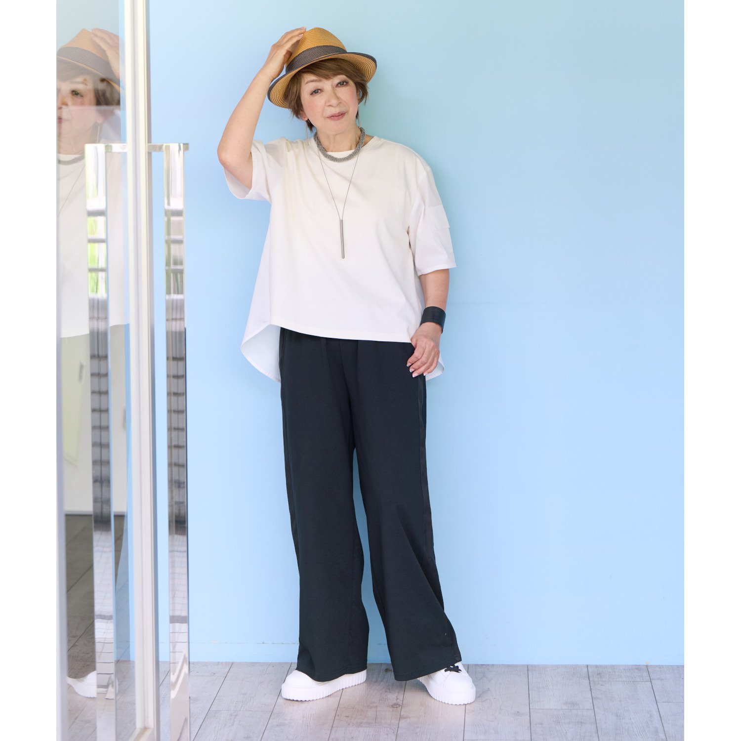 ウノ・ウノ・ドゥーエ 異素材コンビ ツートンストレッチパンツ