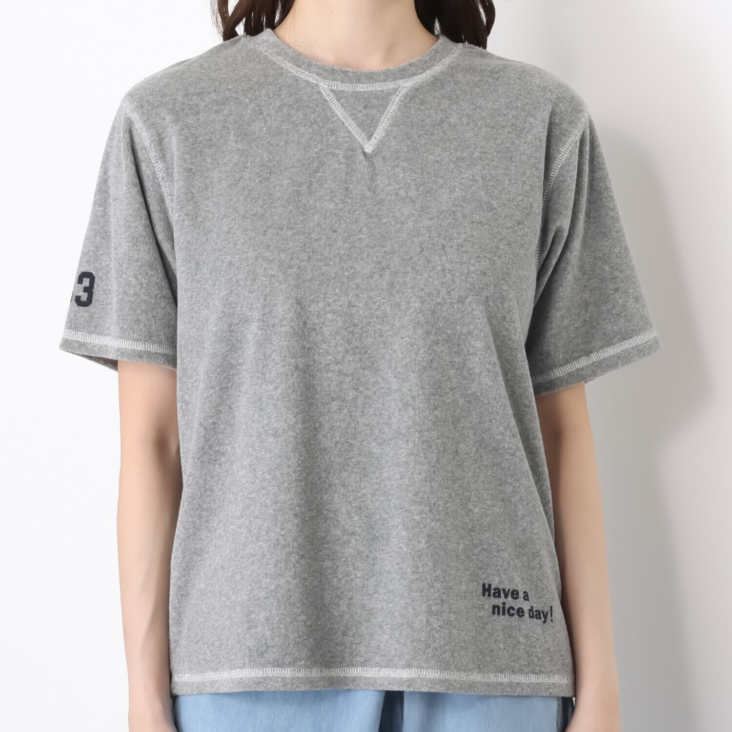 ラソエヌサーティスリー ディグリーズ 肌触り抜群！ パイル素材 ロゴプリントＴシャツ