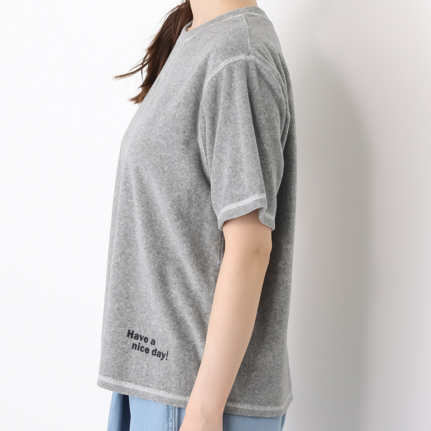 ラソエヌサーティスリー ディグリーズ 肌触り抜群！ パイル素材 ロゴプリントＴシャツ