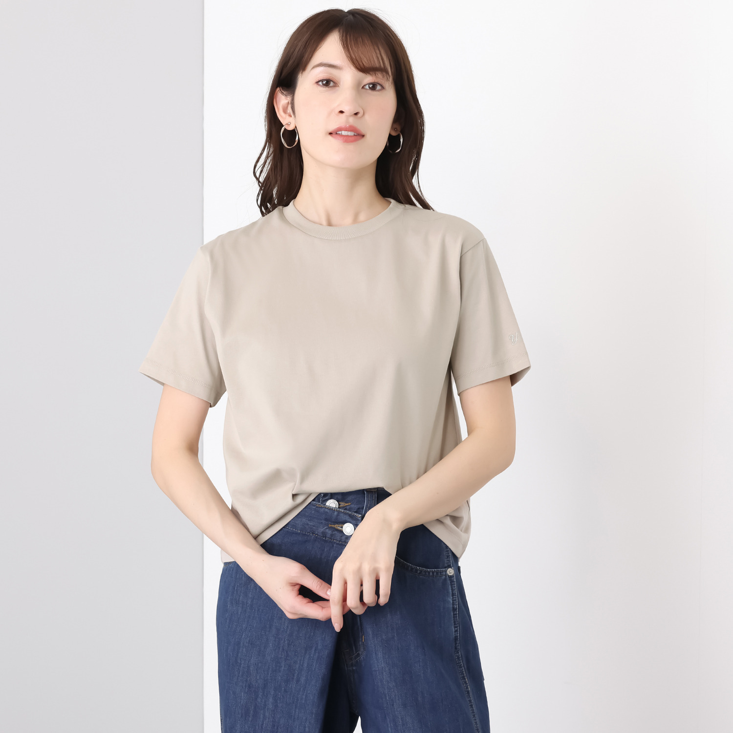ラソエヌサーティスリー ディグリーズ サラッと快適！ コットン１００％ イニシャル刺しゅう 着丈すっきりＴシャツ