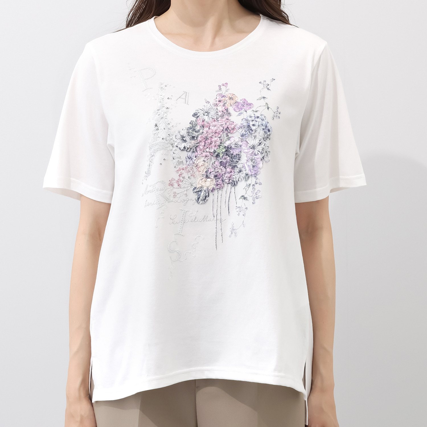 フィル・クロレ 日本製 ギザコットン混 刺しゅう転写プリント Ｔシャツ