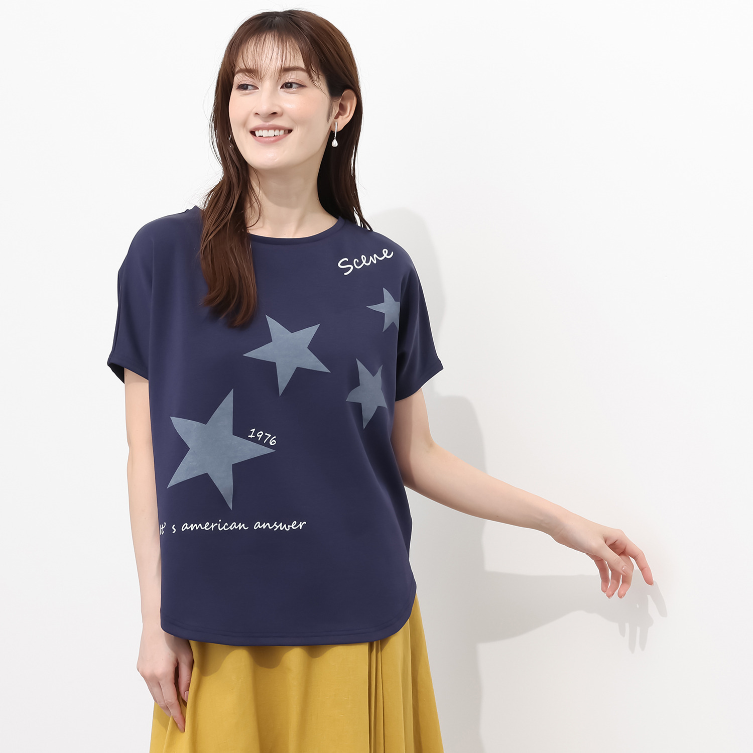 シーン スターメッセージプリント ドルマンＴシャツ
