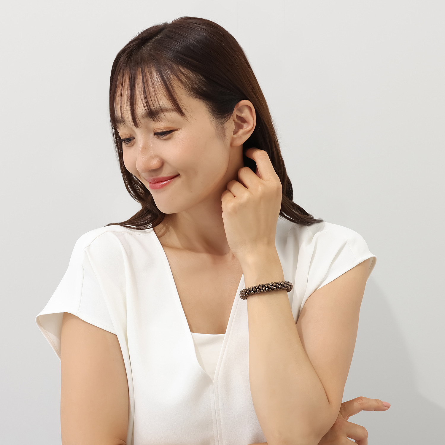 マイビジュー キラキラビーズ ネイビー＆ブロンズカラー ヘアゴム２本セット