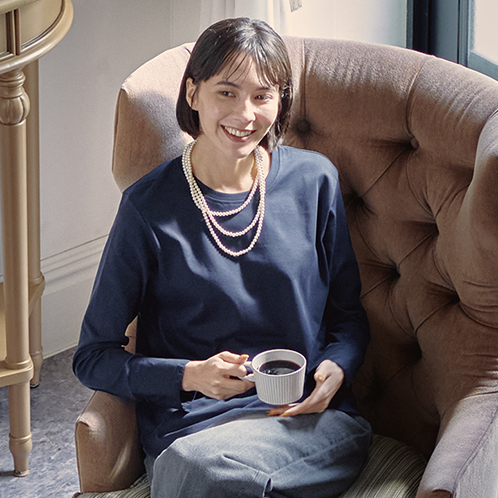 亀　恭子セレクト！ シャルルポ コットン１００％ シルケット加工 スムース編 カフス付プルオーバー
