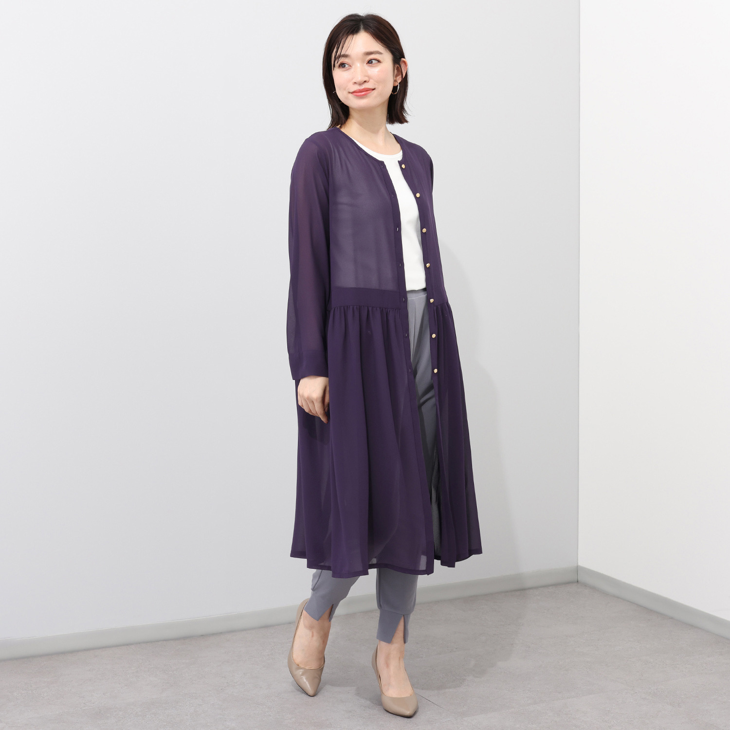 フーア シフォンジョーゼット ロングカーディガン