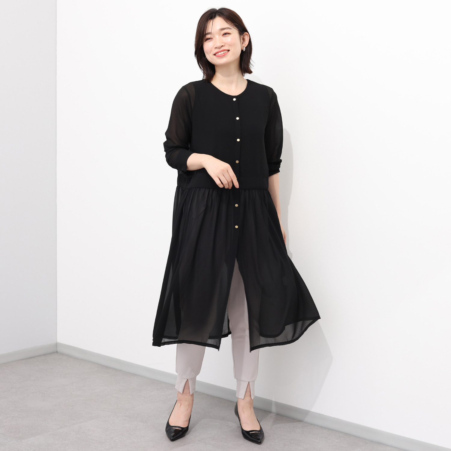 フーア シフォンジョーゼット ロングカーディガン