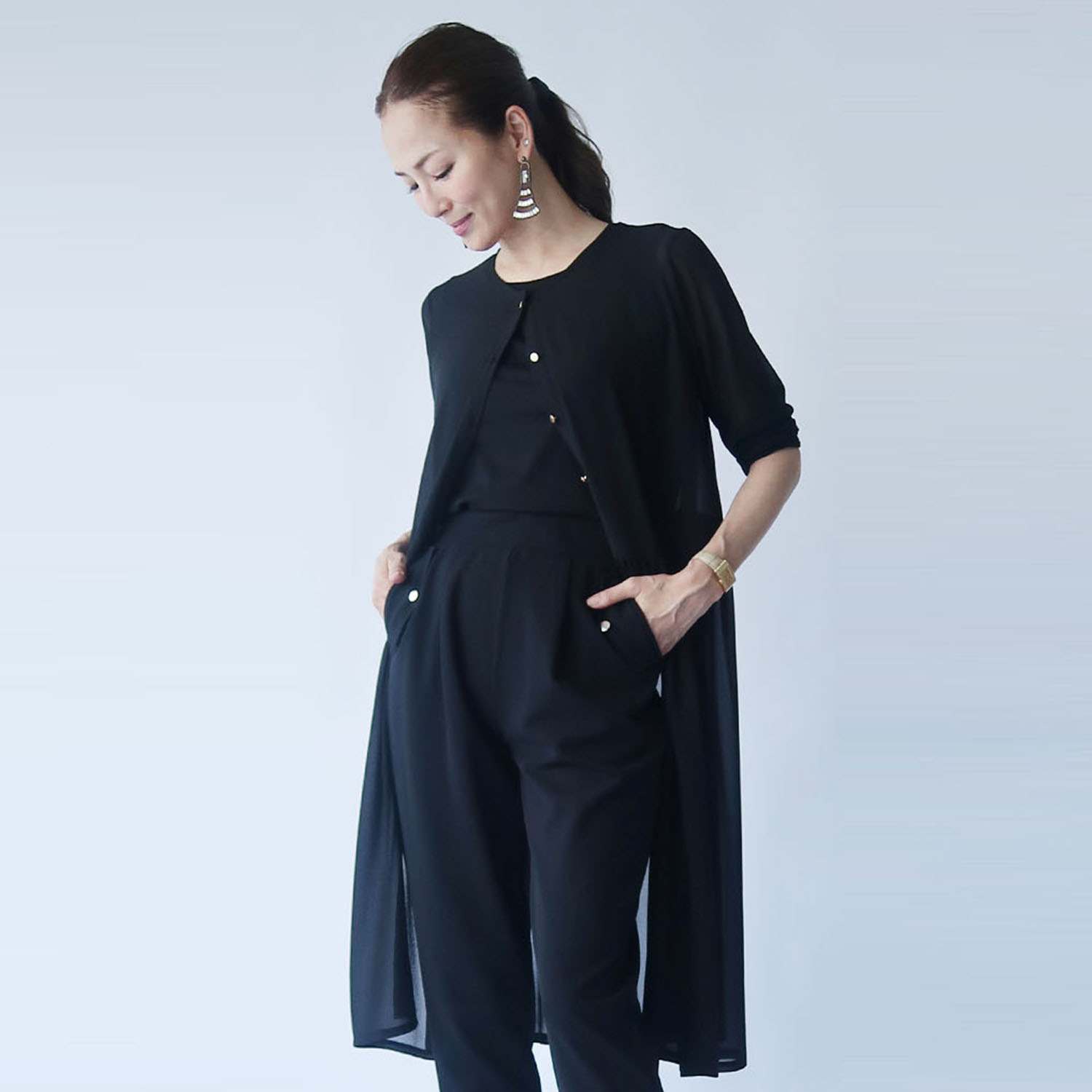 フーア シフォンジョーゼット ロングカーディガン