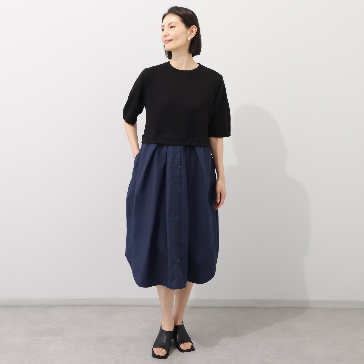 コモエリークローゼット 異素材 ドッキングワンピース