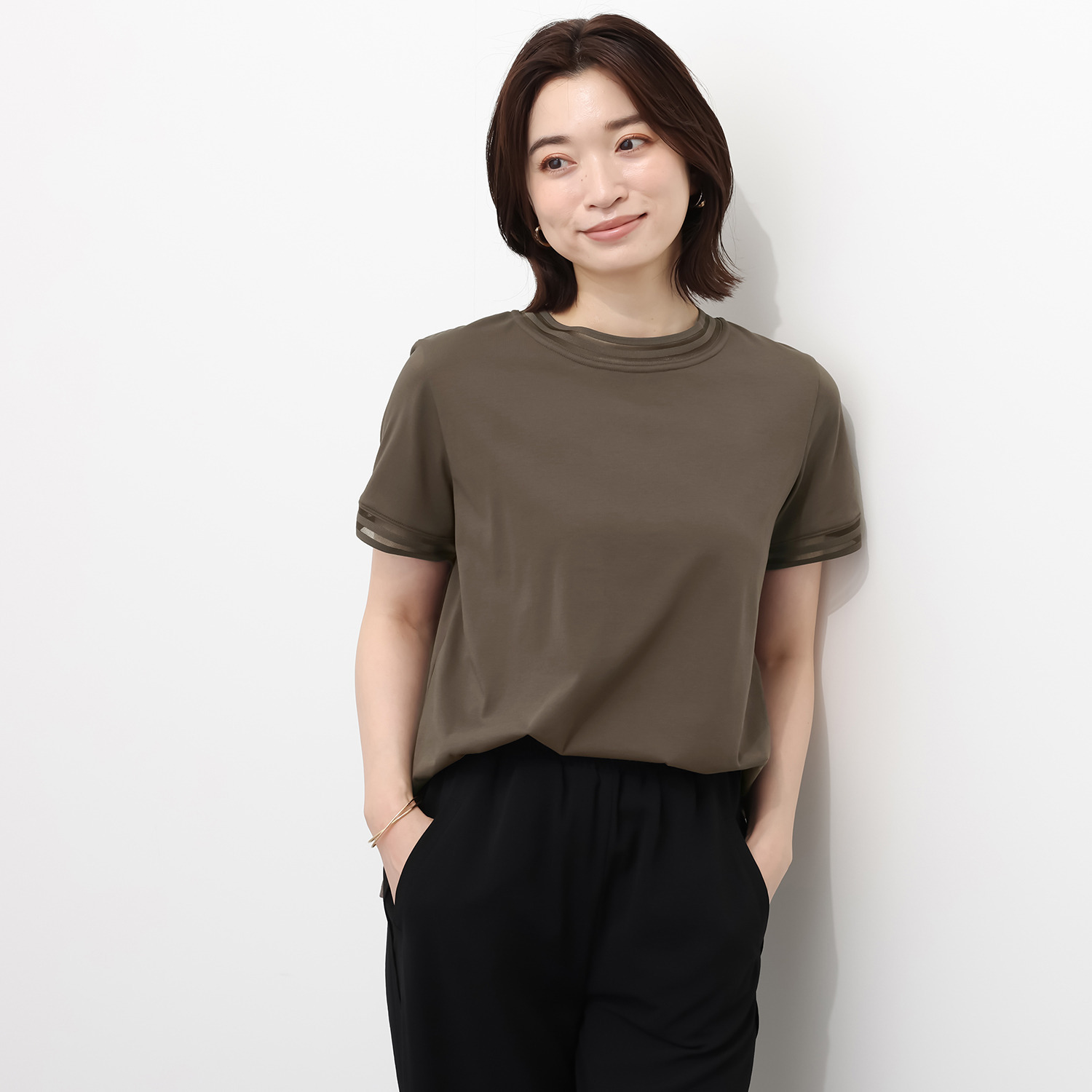 ラヴィーコンフォート 接触冷感 シアー切替 リブアクセント 半袖プルオーバー