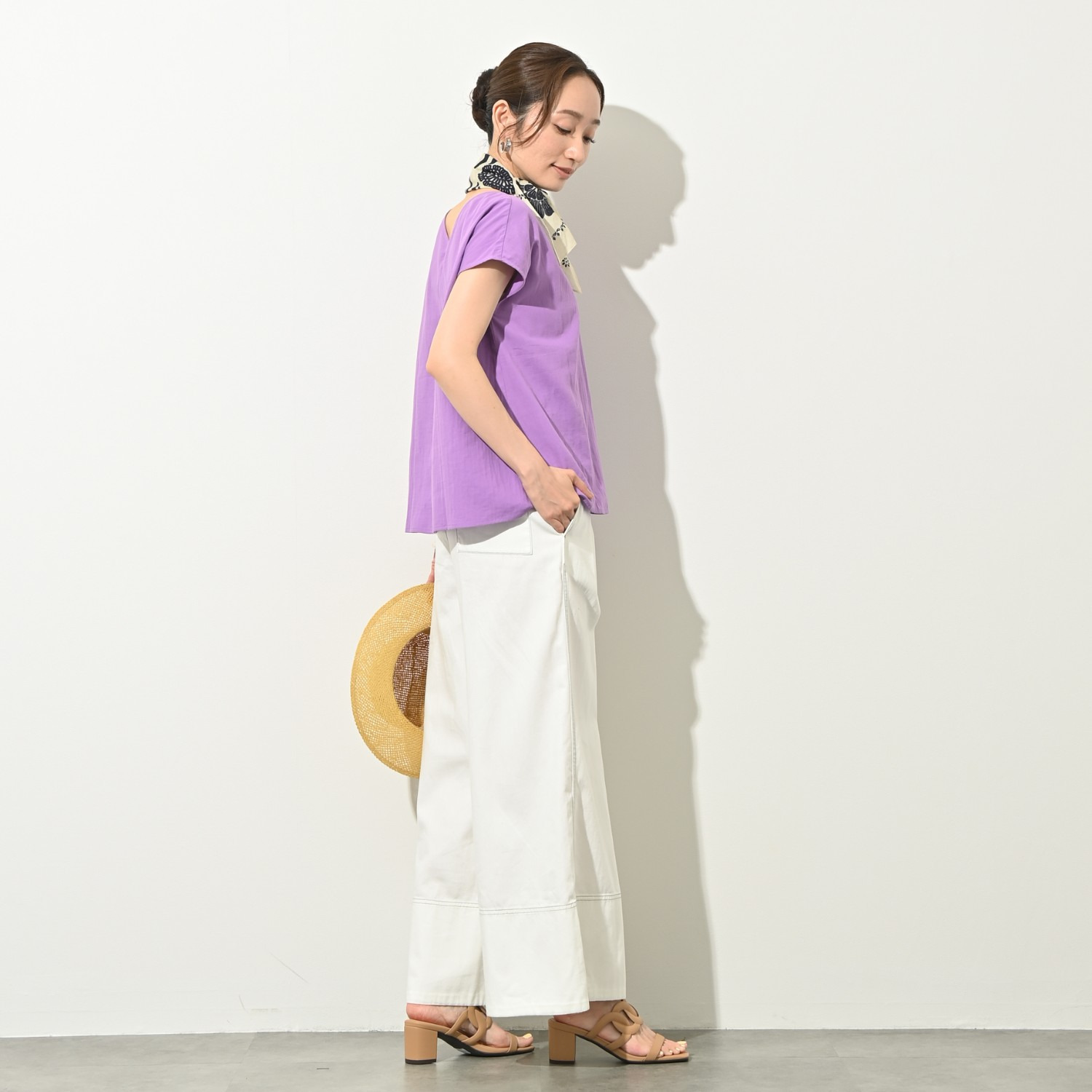 ＢＯＵＮＣＹ　ＢＯＮＤ 接触冷感・速乾 涼やかなのに透けにくい！ コットン１００％ きれいめ接結ローン ２ウェイプルオーバー