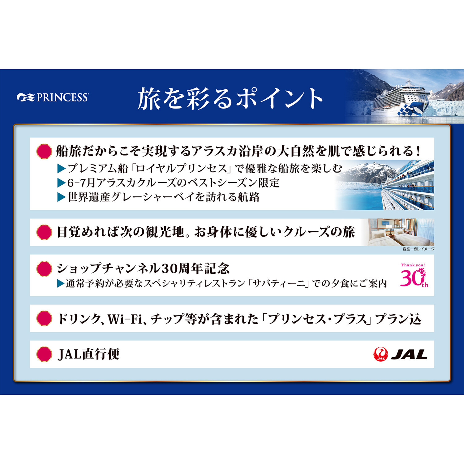 ３０周年特別企画 大自然の絶景を巡る ロイヤル・プリンセス アラスカクルーズ１０日間 ＜ジュニアスイート＞