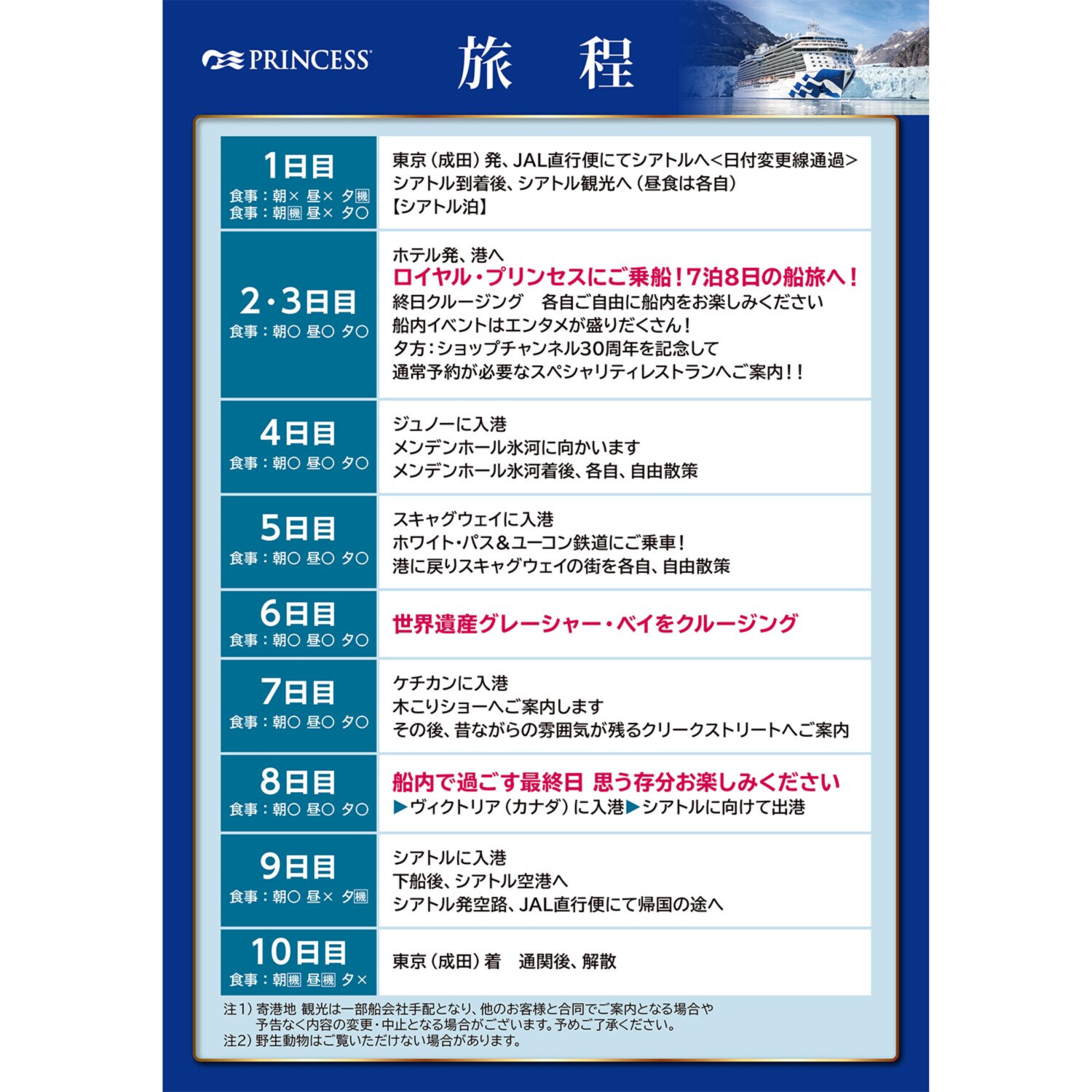 ３０周年特別企画 大自然の絶景を巡る ロイヤル・プリンセス アラスカクルーズ１０日間 ＜ジュニアスイート＞
