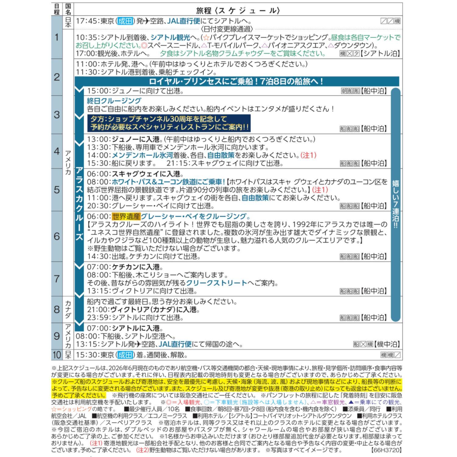 ３０周年特別企画 大自然の絶景を巡る ロイヤル・プリンセス アラスカクルーズ１０日間 ＜ジュニアスイート＞